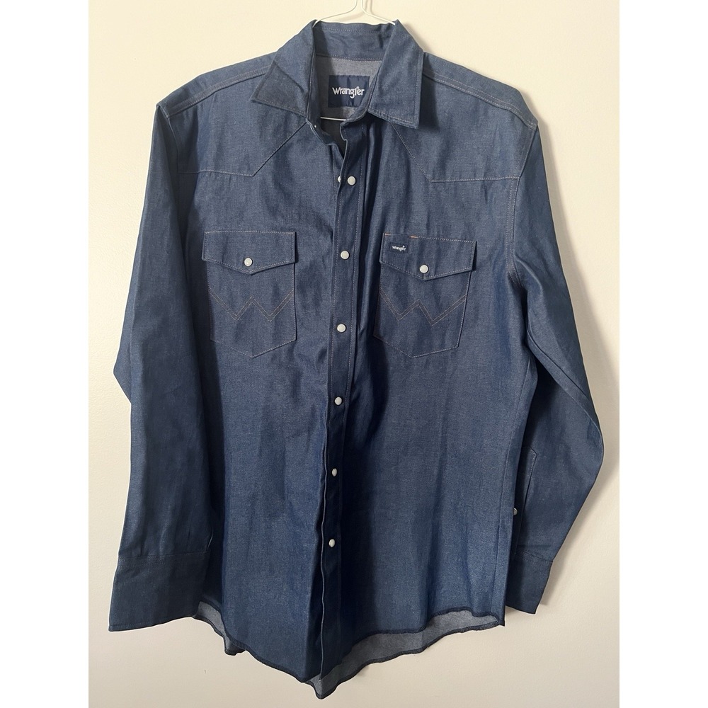 Wrangler Western Denim Shirt Pearl Snap Buttons Size XL 48" Chest